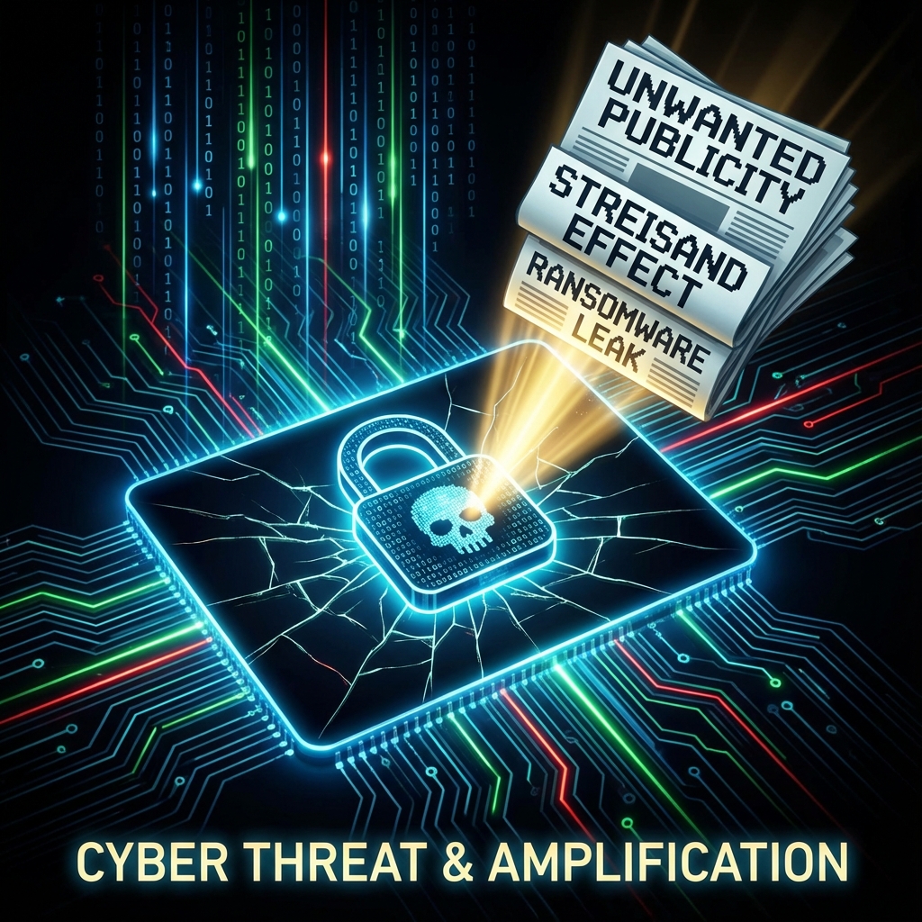 Conceptual illustration of ransomware and the Streisand effect